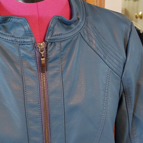 Christopher & Banks Teal Vegan Zip Front Jacket SP - Picture 3 of 11